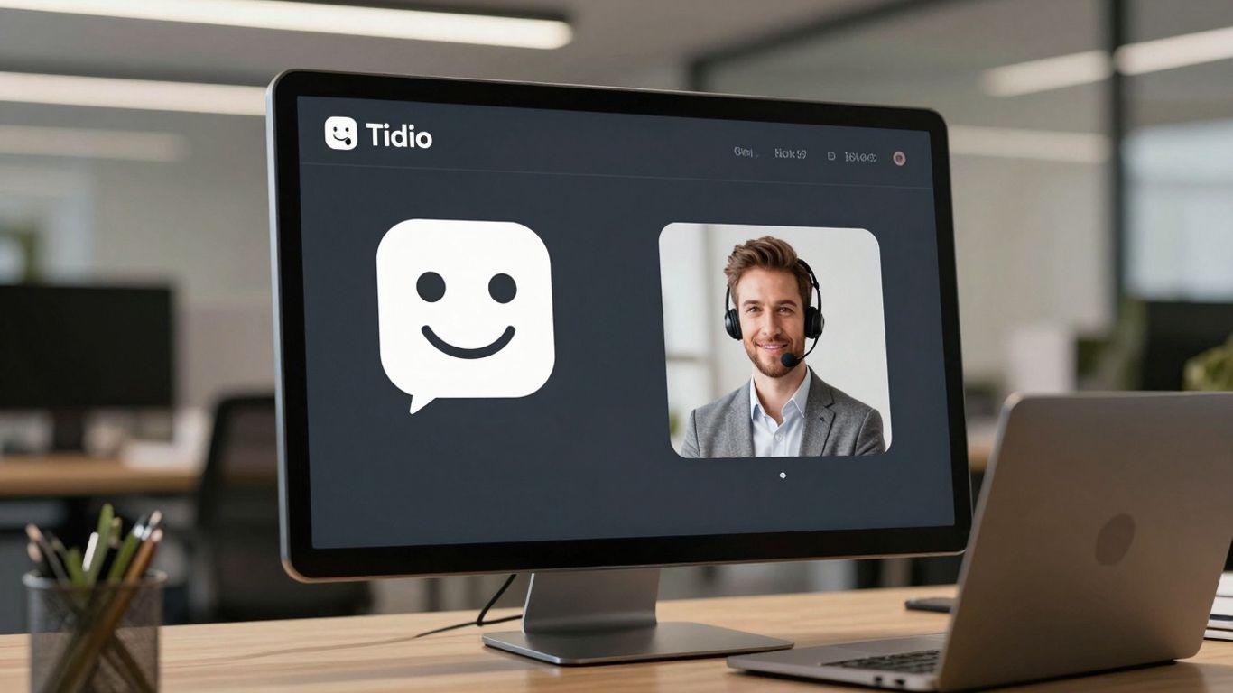 Tidio chatbot interface with friendly icons.