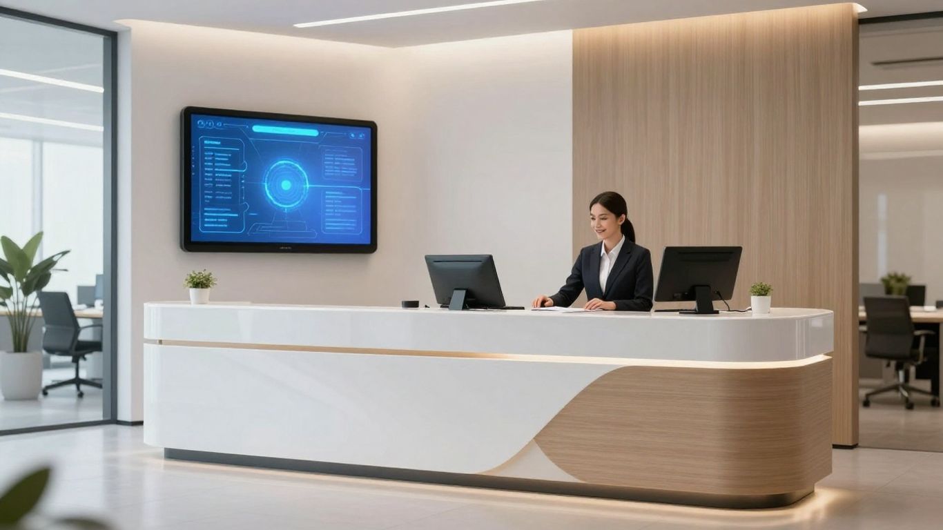AI receptionist in a modern law office.