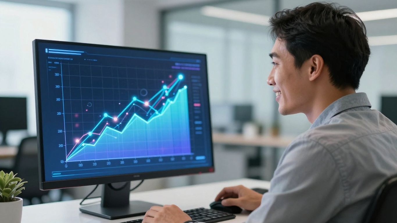 Small business owner using AI marketing automation for growth.