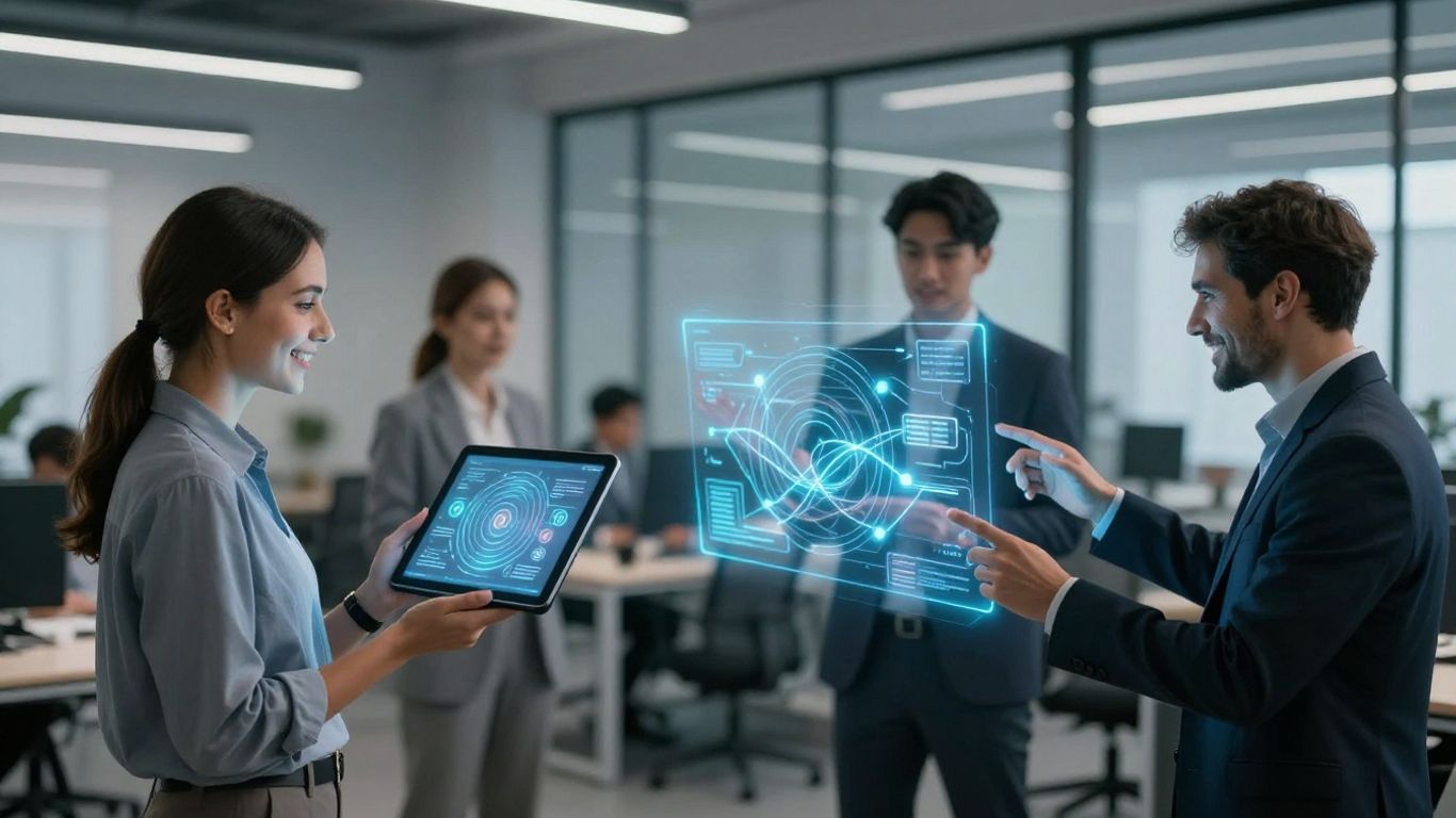 Small business owners using AI for enhanced communication and growth.