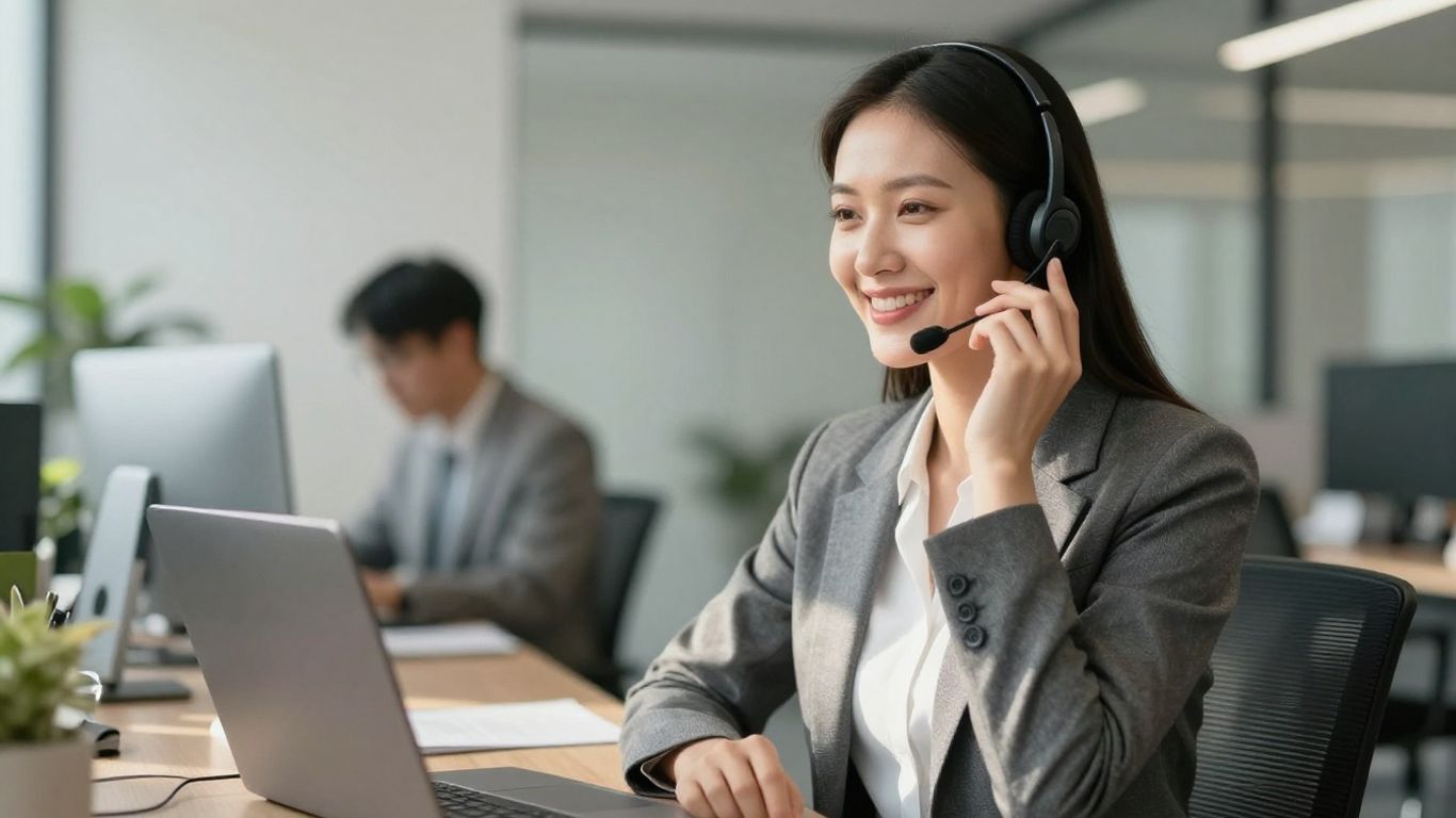 Businesswoman with headset in modern office