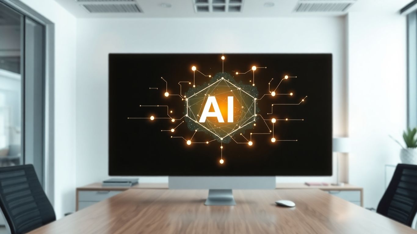 AI chatbot interface glowing above a desk.