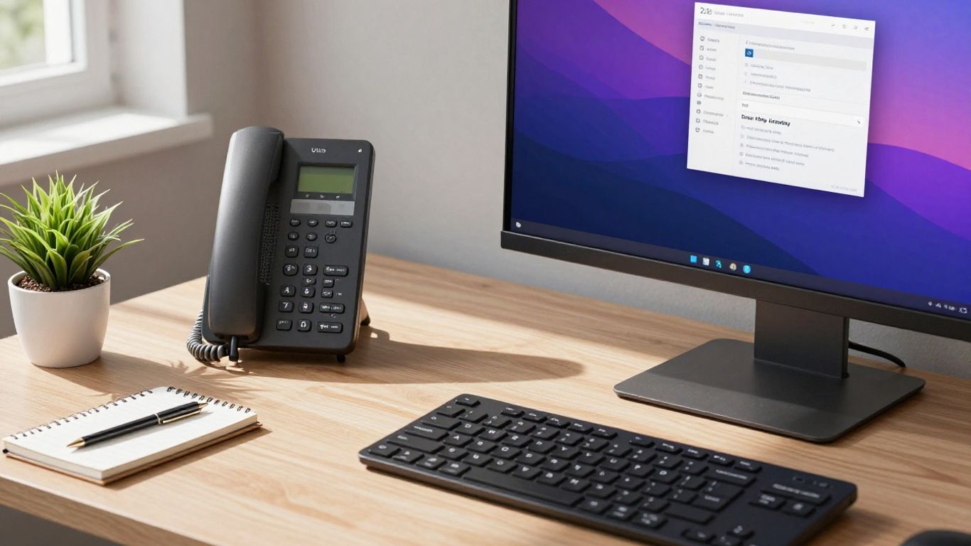 RingCentral RingEX VoIP phone system on a desk.