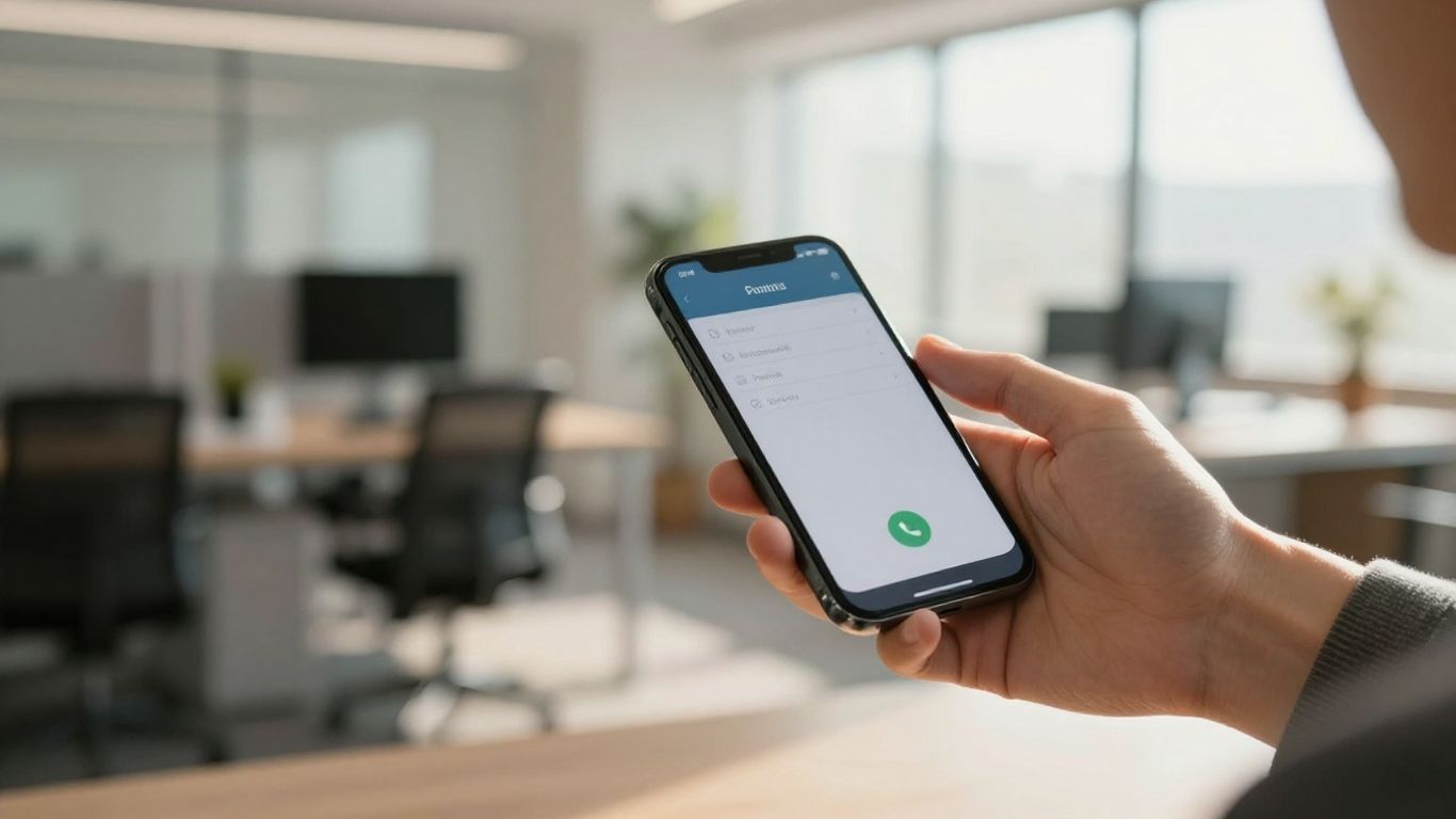 Small business owner using a 24-hour answering service on their phone.