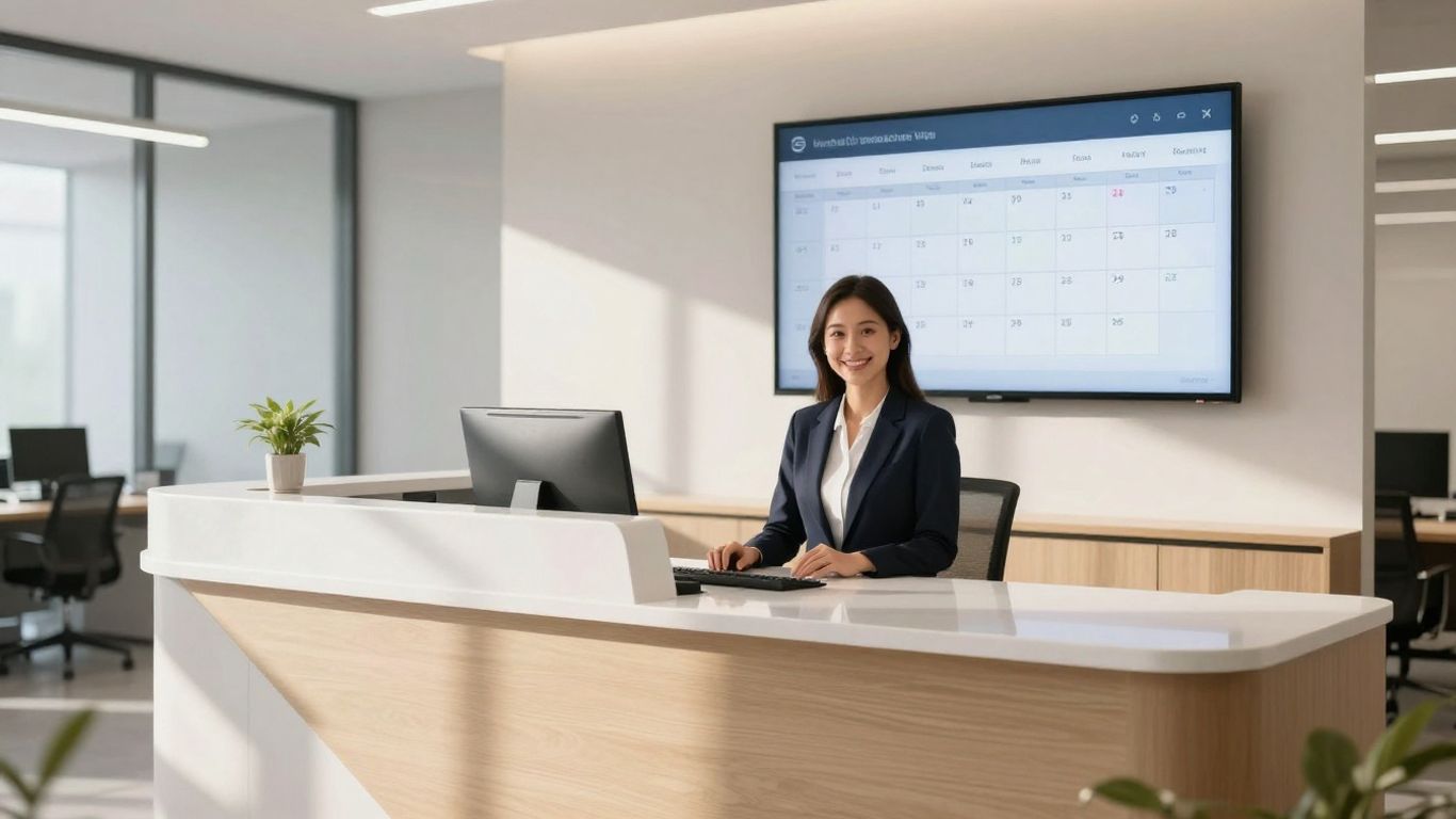 AI receptionist managing appointments on a digital calendar.
