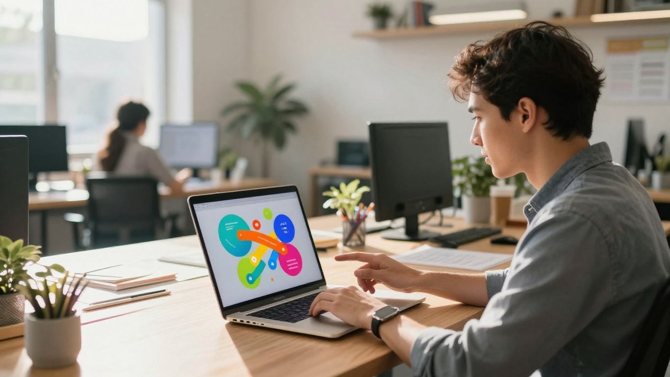 Small business owner using no-code AI tools for automation.