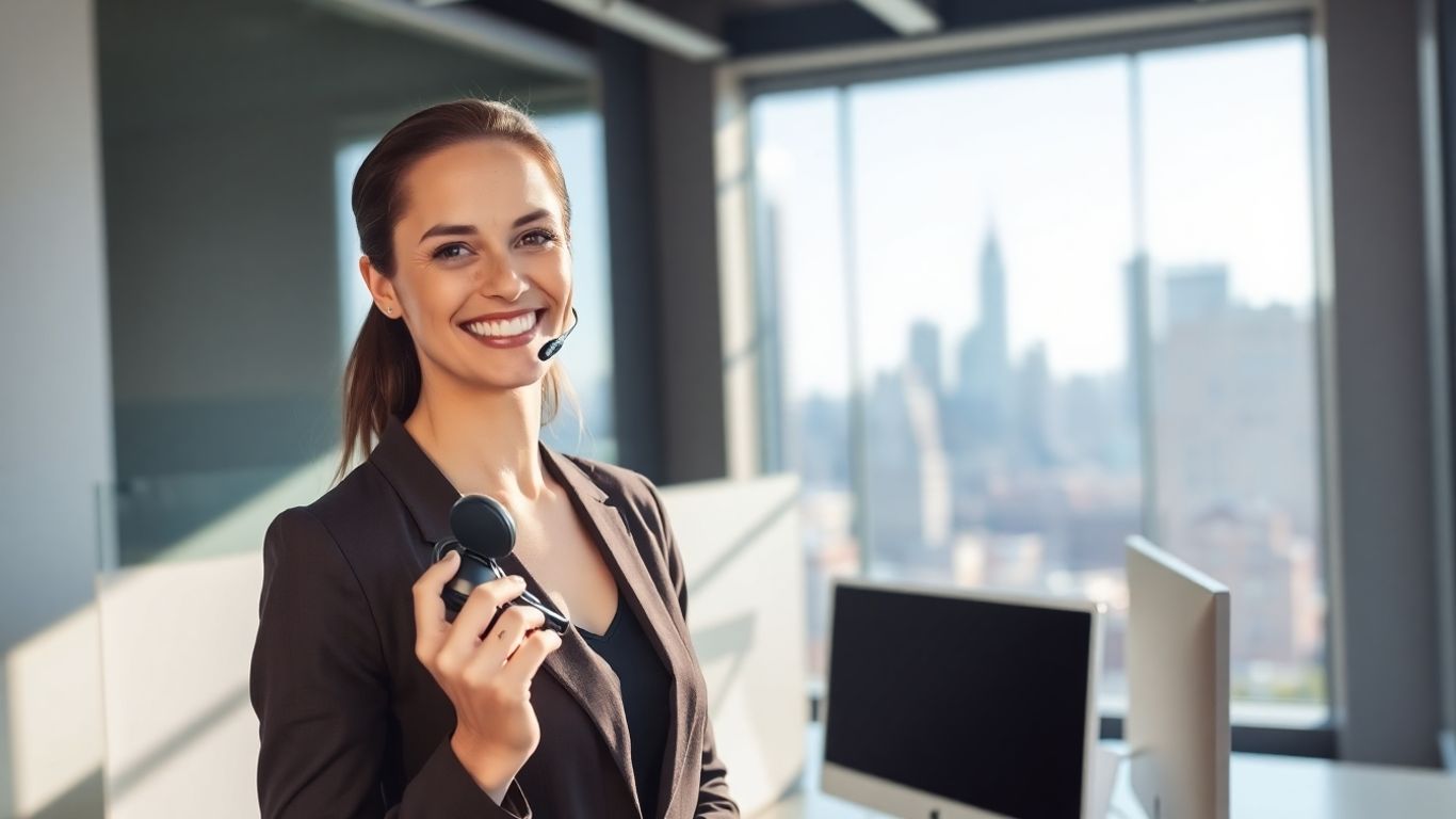 Professional woman with headset in office
