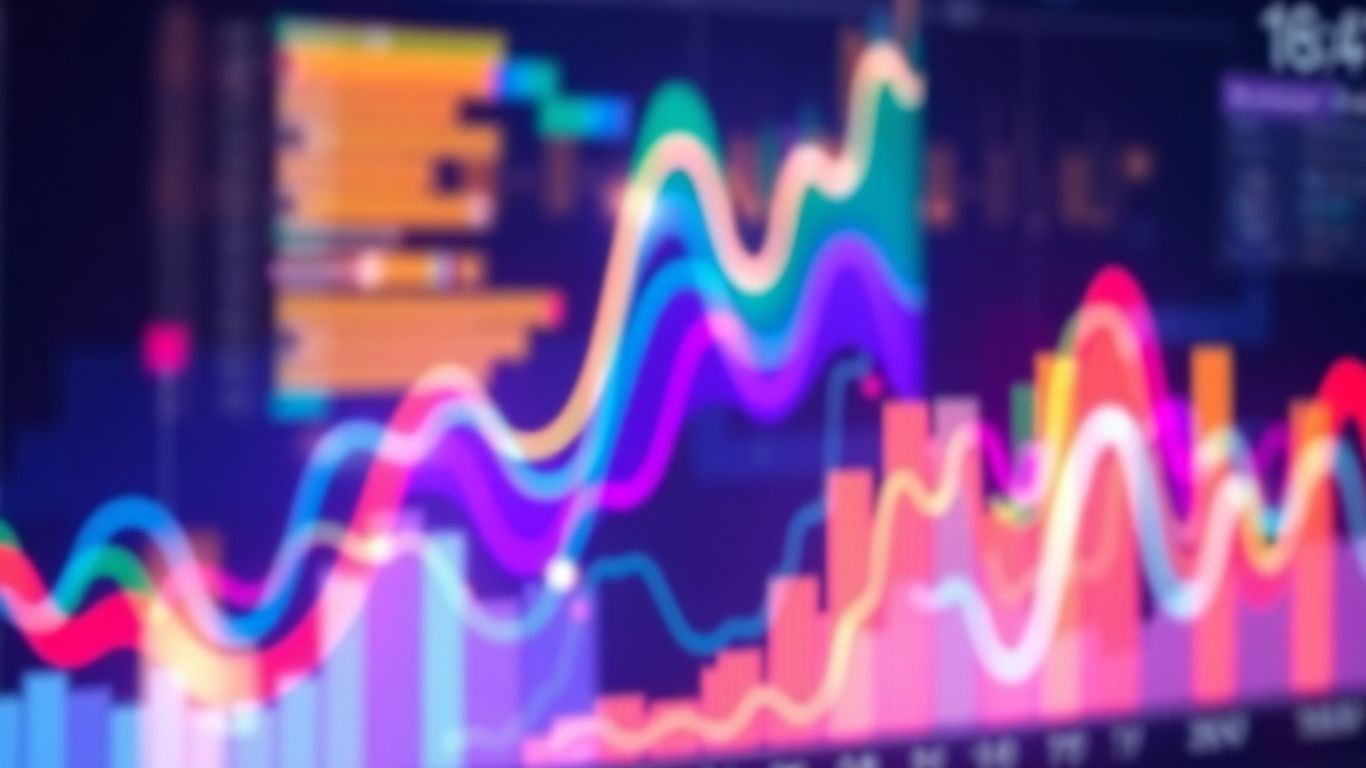 Abstract data visualizations with glowing lines and shapes.