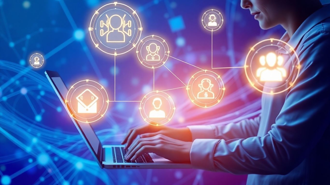 Person reselling AI agents on a laptop.
