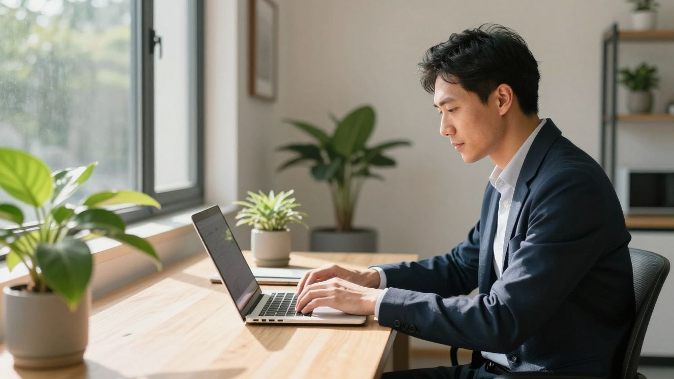 Person working productively in a modern home office.