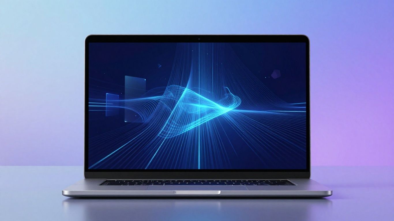 Laptop screen with abstract AI interface