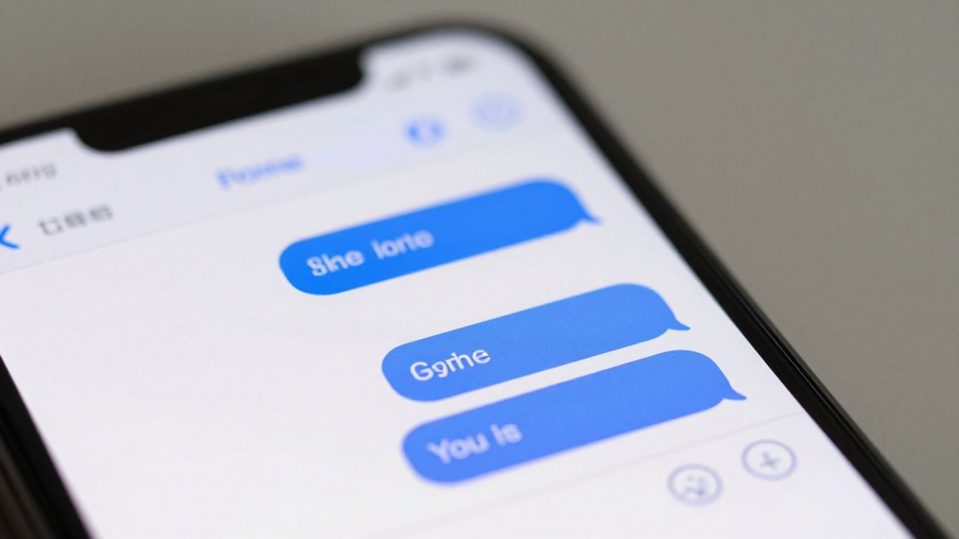 Smartphone chat interface with blue and white speech bubbles.