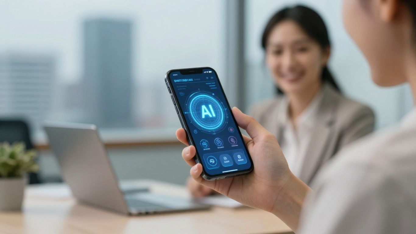 Person using AI call answering app on smartphone
