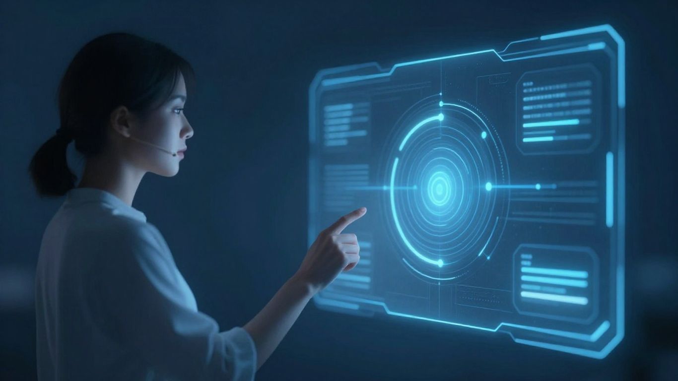 Intercom AI customer service interface with digital elements.