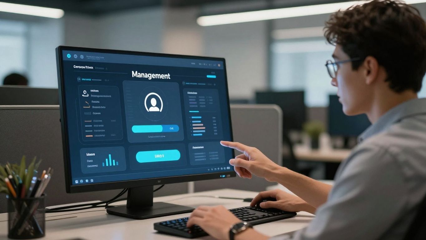 Person using AI receptionist controls on a futuristic interface.