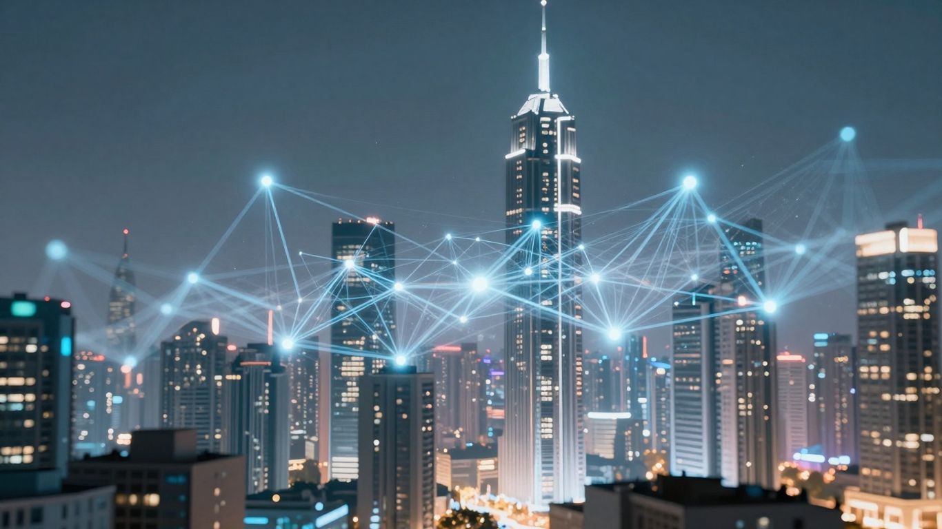 AI technology integrated into futuristic cityscape.