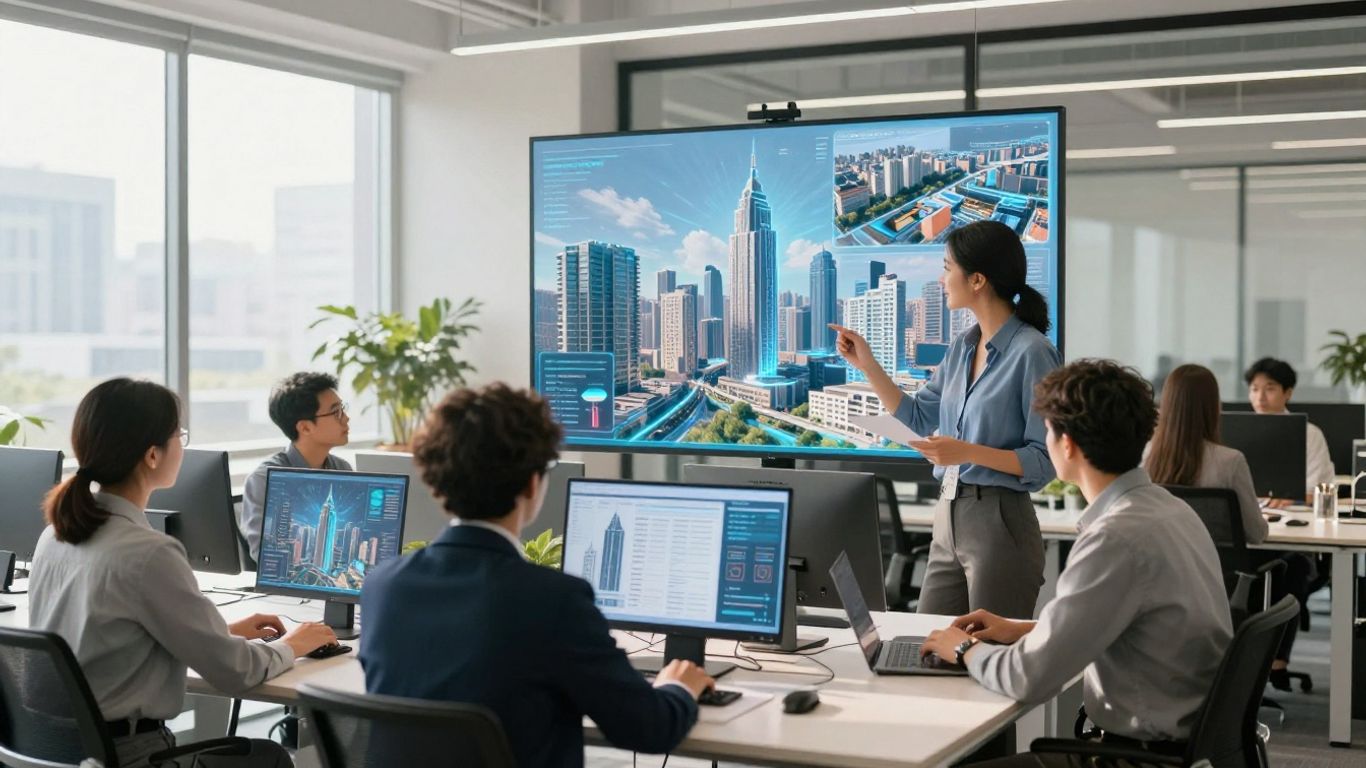 Real estate professionals using AI for data-driven decisions.