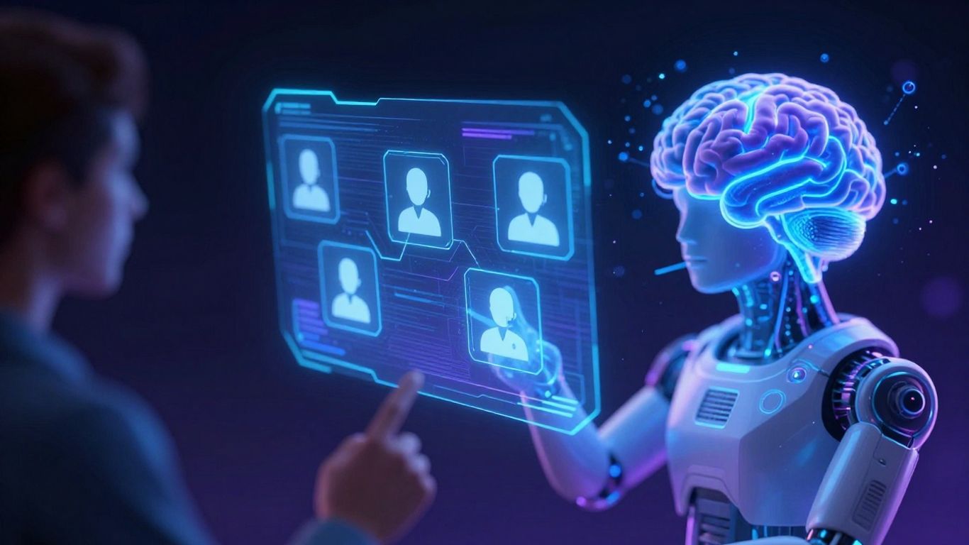 AI chatbot assisting customers with glowing interface.