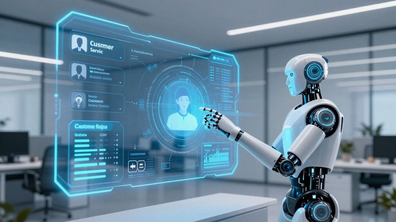 AI customer service interface with robot arm.