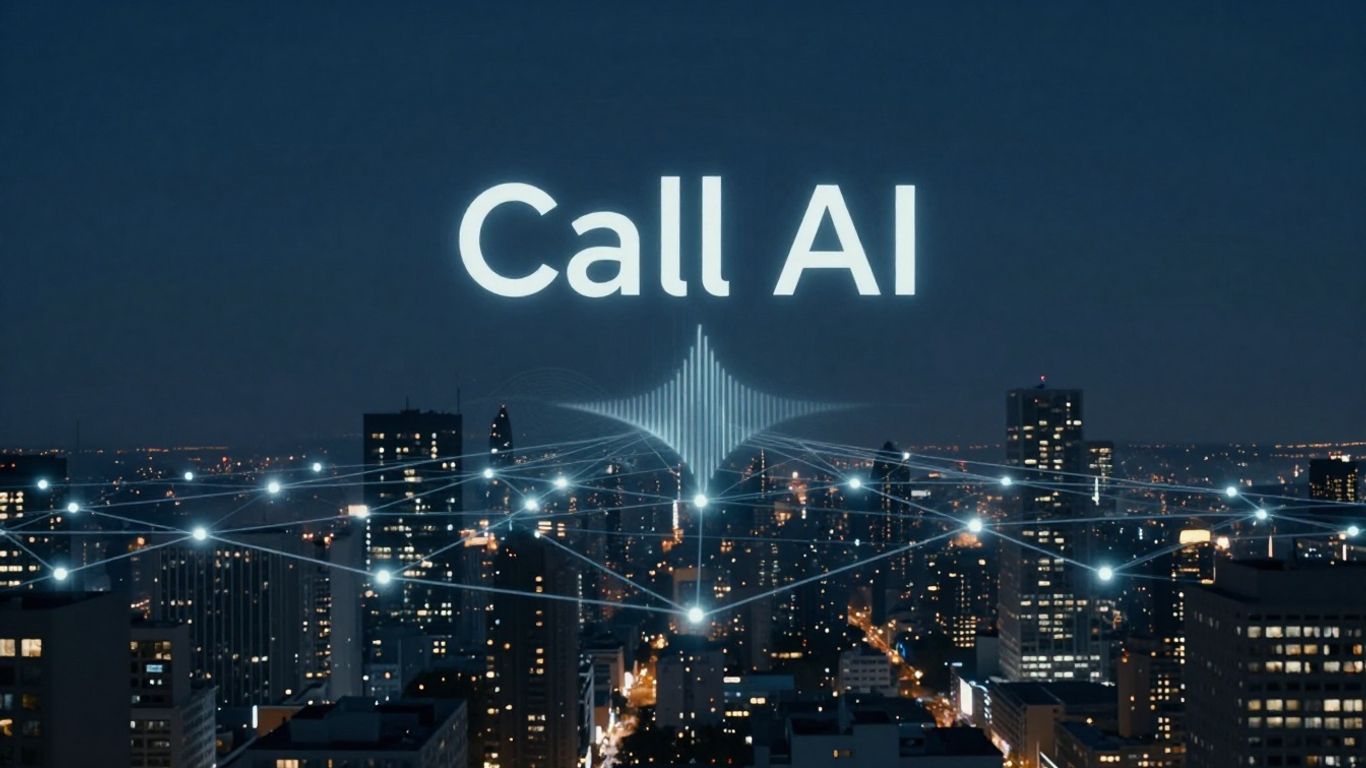Futuristic cityscape with glowing communication lines and sound waves.