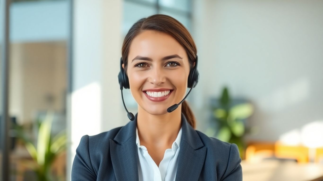 Virtual receptionist wearing a headset
