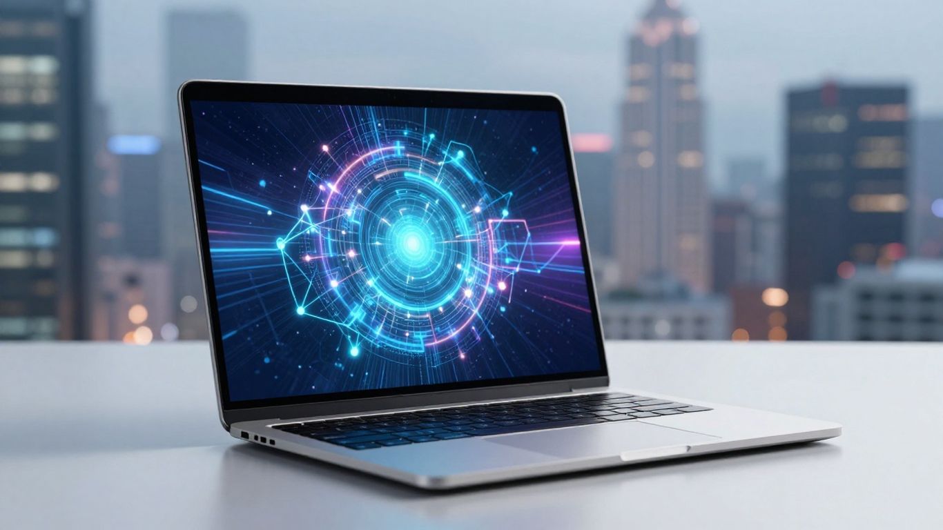 AI interface on laptop for real estate marketing.
