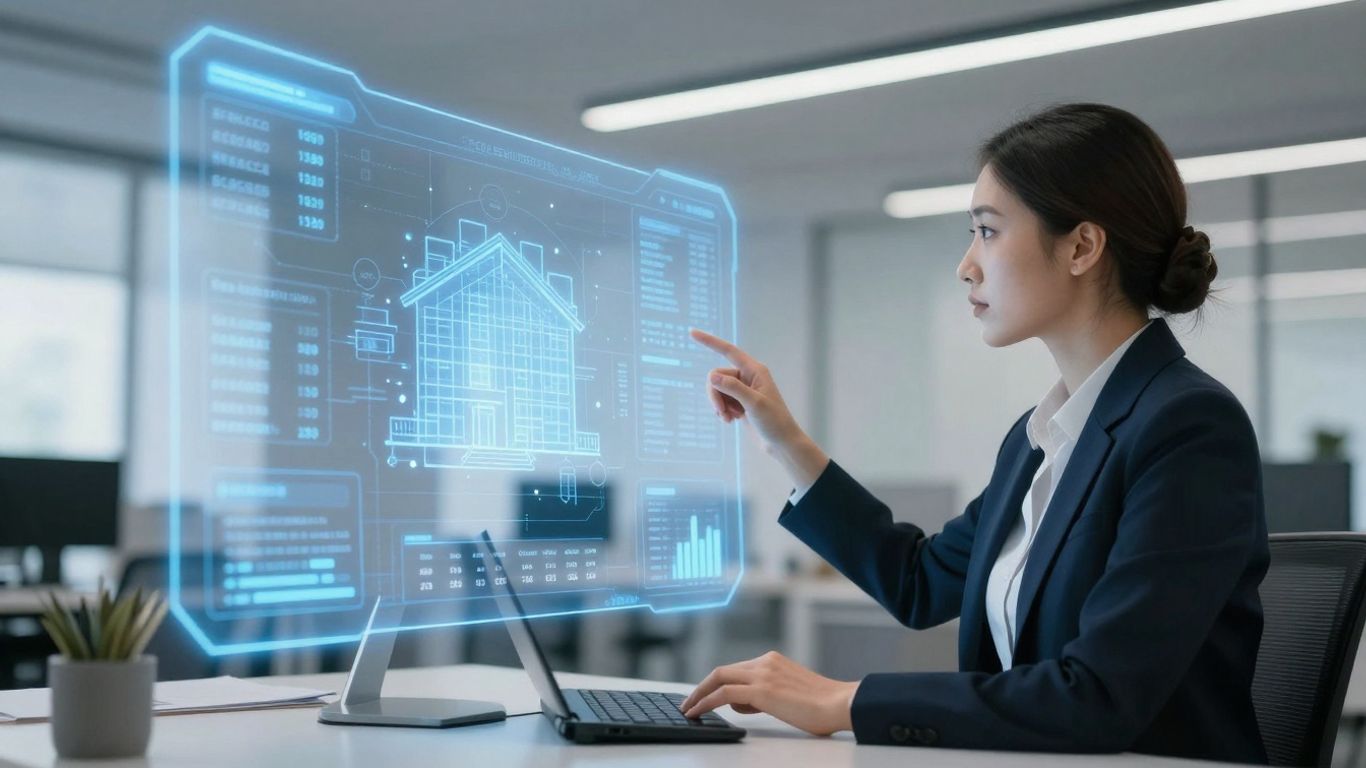 Real estate agent using AI technology for property insights.