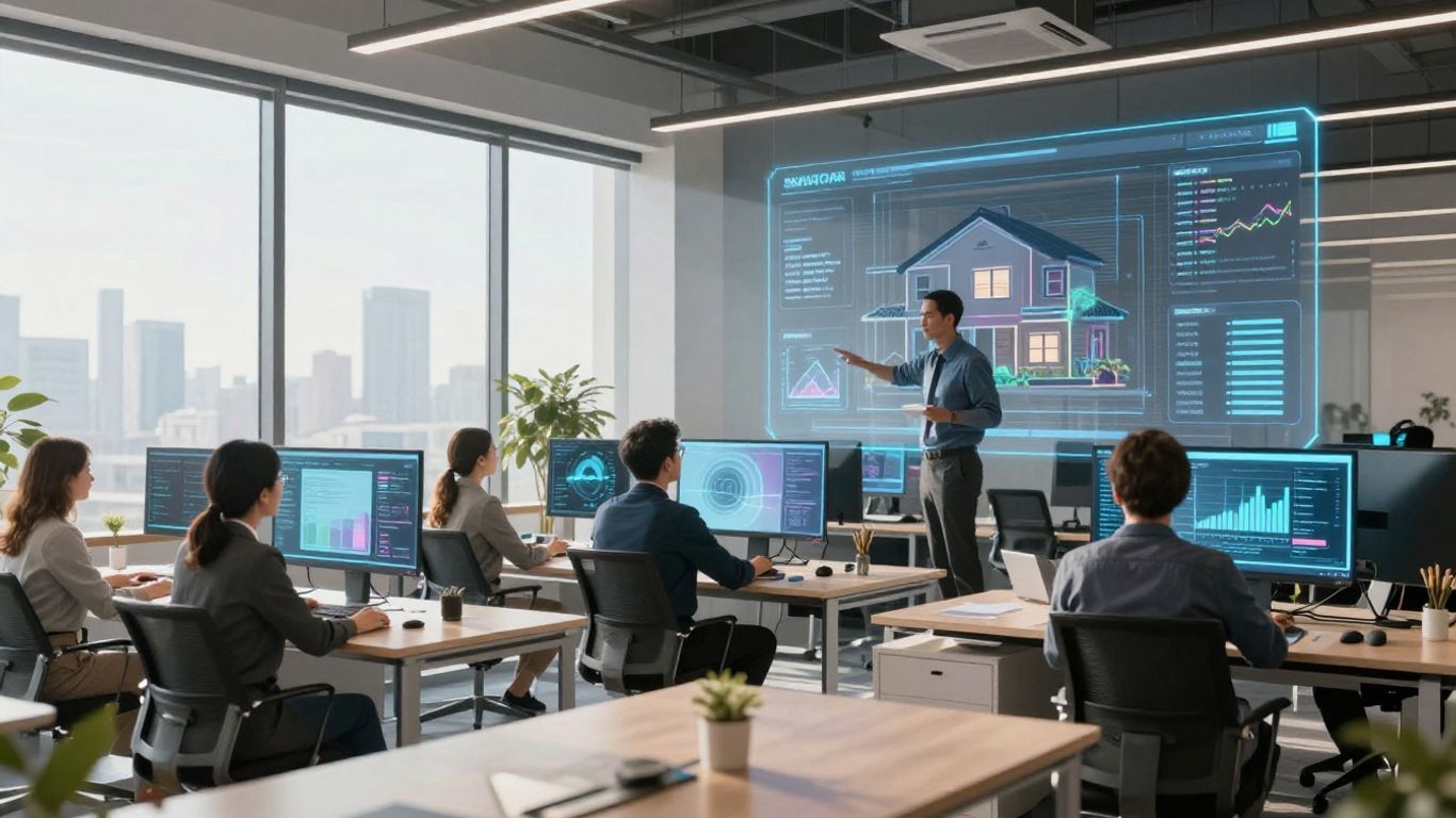 Real estate professionals using AI tools for property analysis.