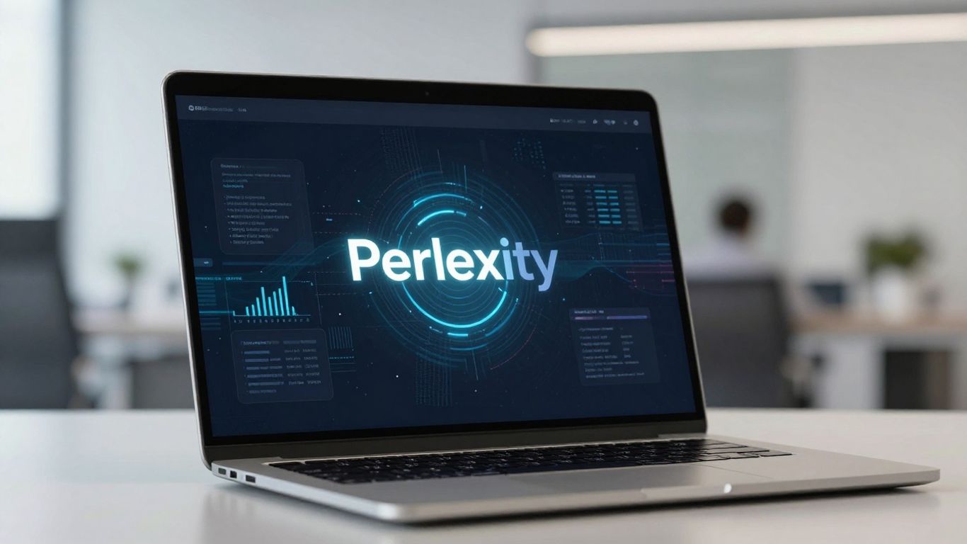 Perplexity AI interface on a laptop screen.