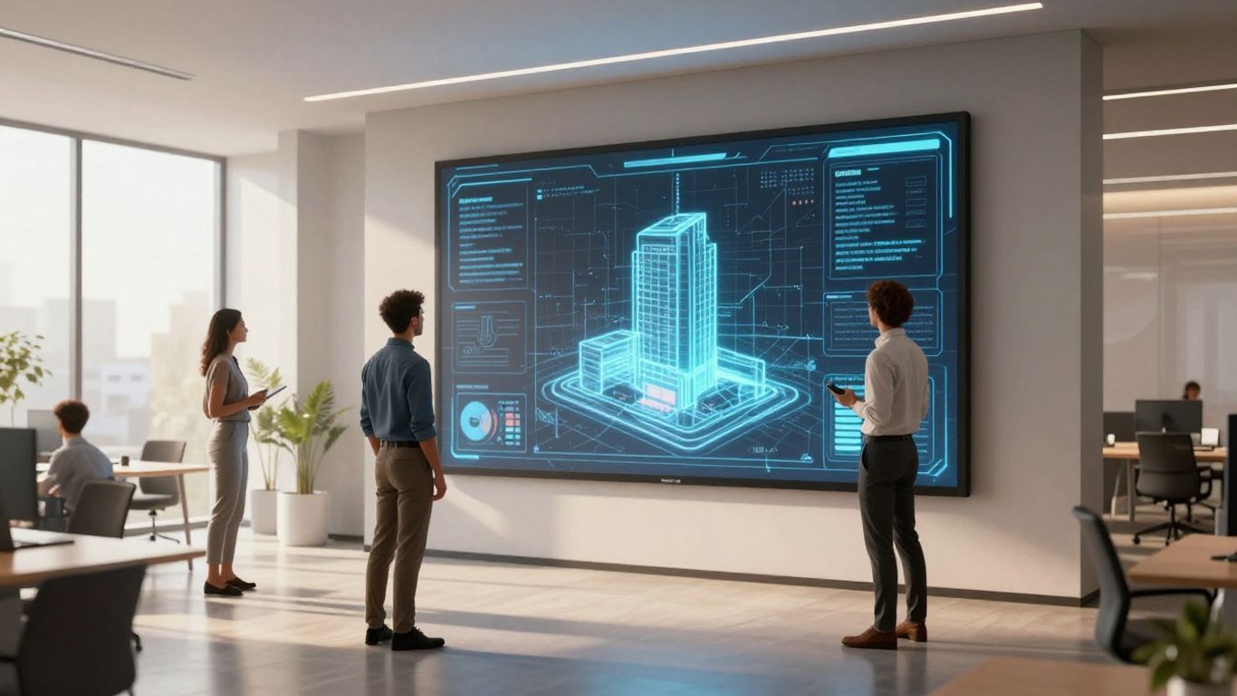 Real estate team with AI data visualization