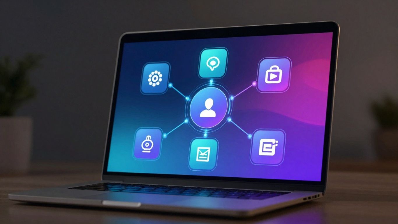 AI CRM dashboard with Zapier integration icons.