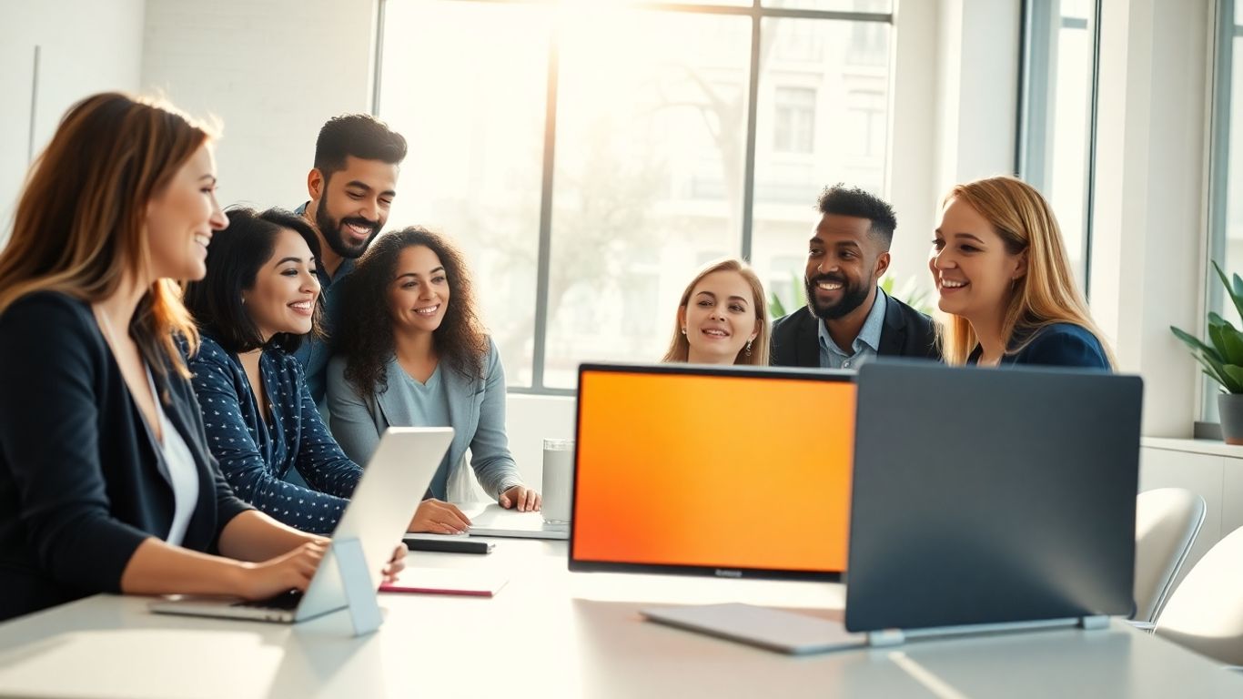 Team working together with remote connection