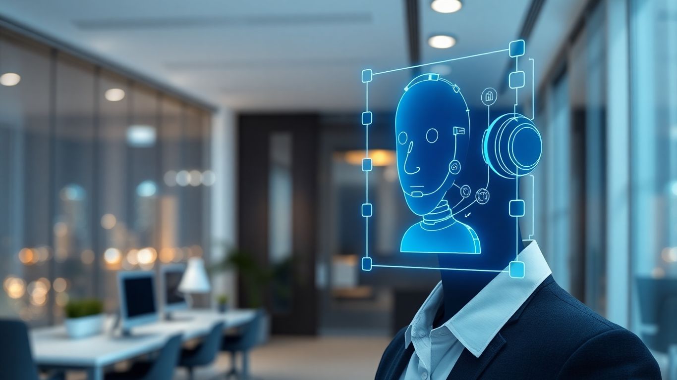 AI chatbot interface in a modern Dubai office.