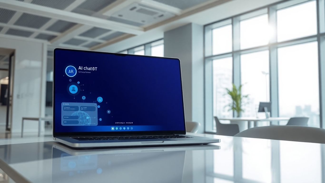 AI chatbot interface on a laptop in a UAE office.