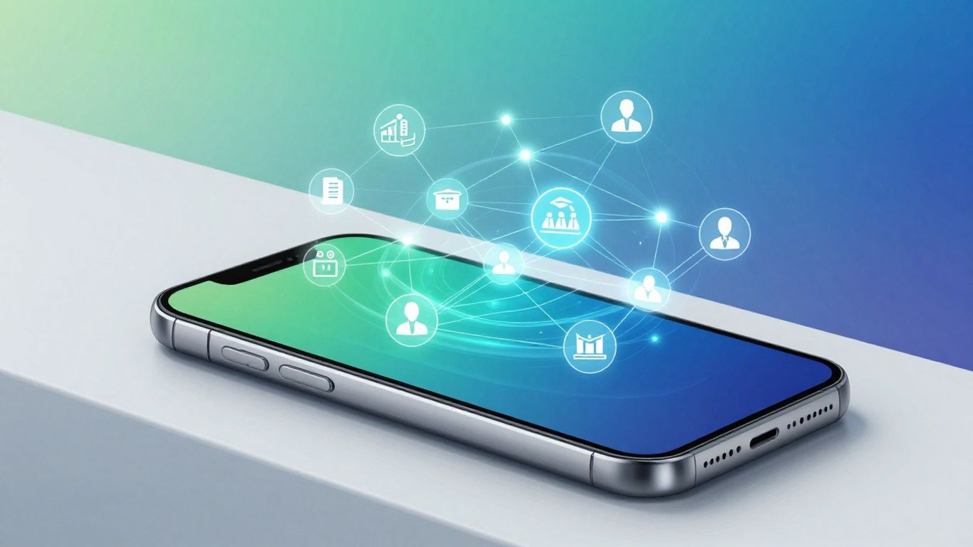 Smartphone displaying AI business network