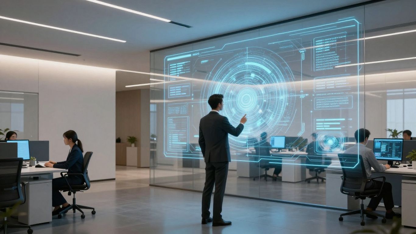 AI interface in a modern commercial real estate office.