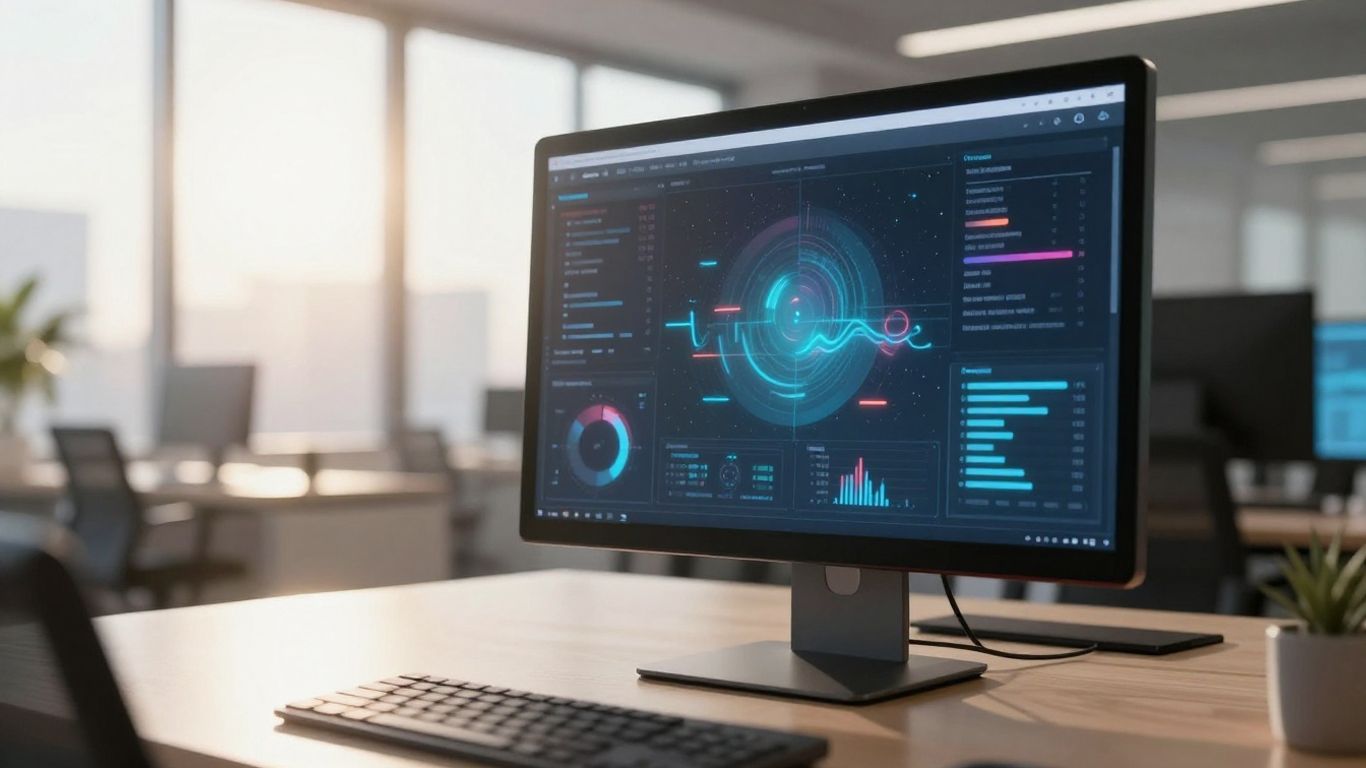 AI interface on a computer screen in an office.