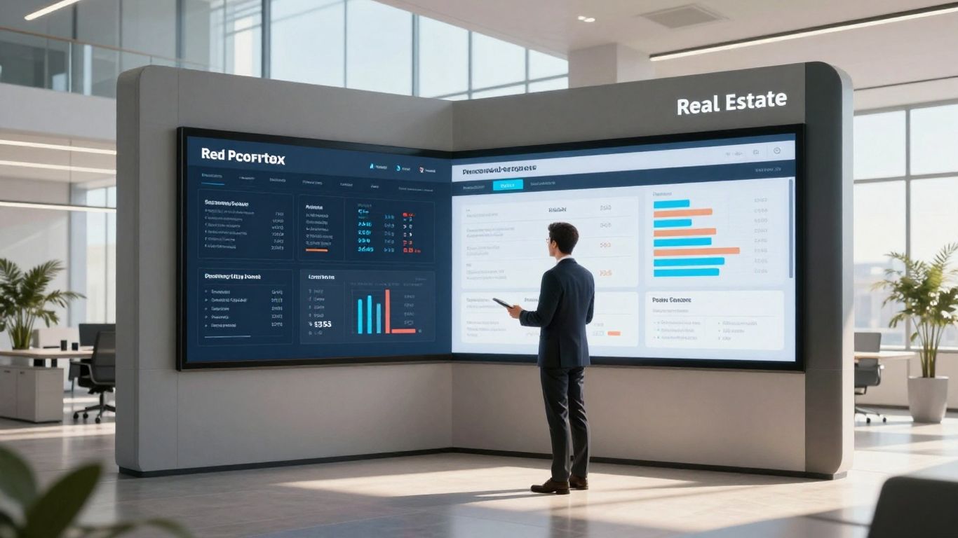 Broker using AI software in modern office