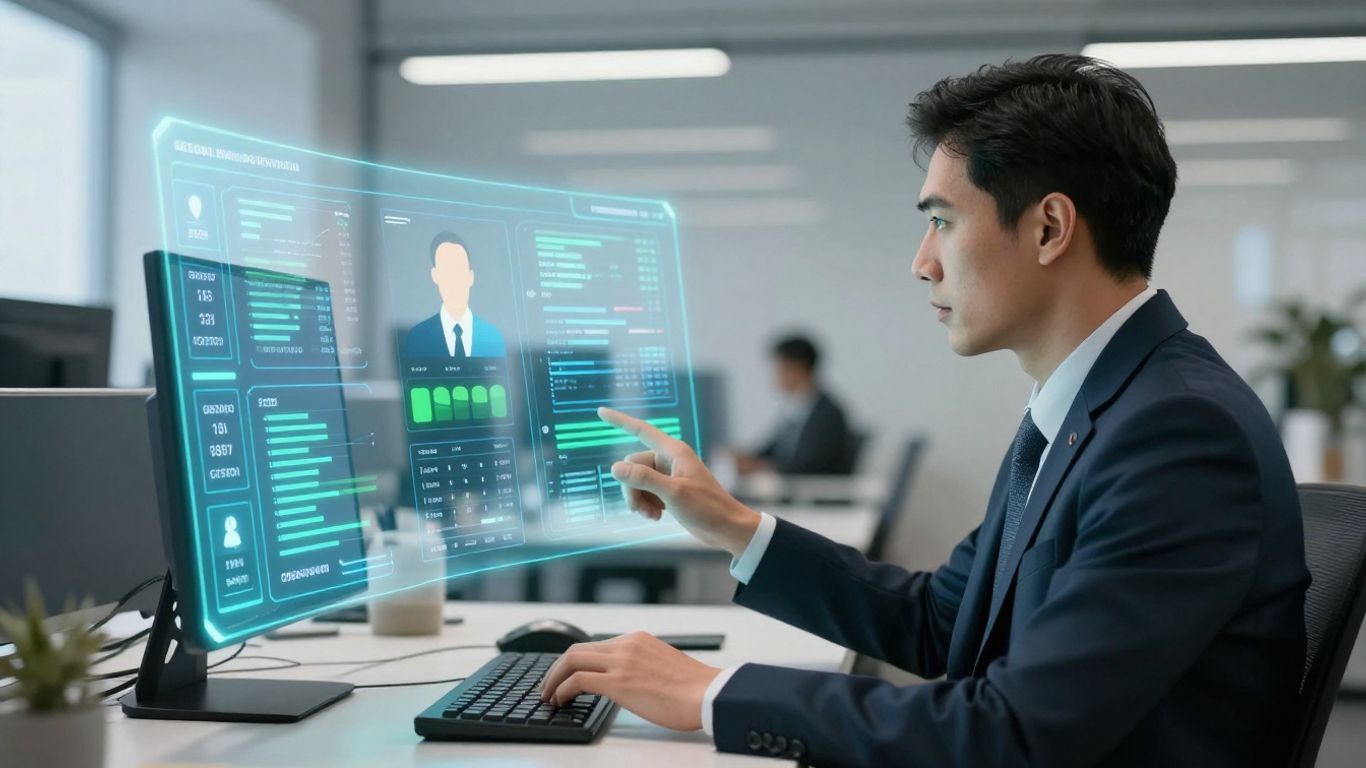 Financial advisor using AI CRM interface for client management.