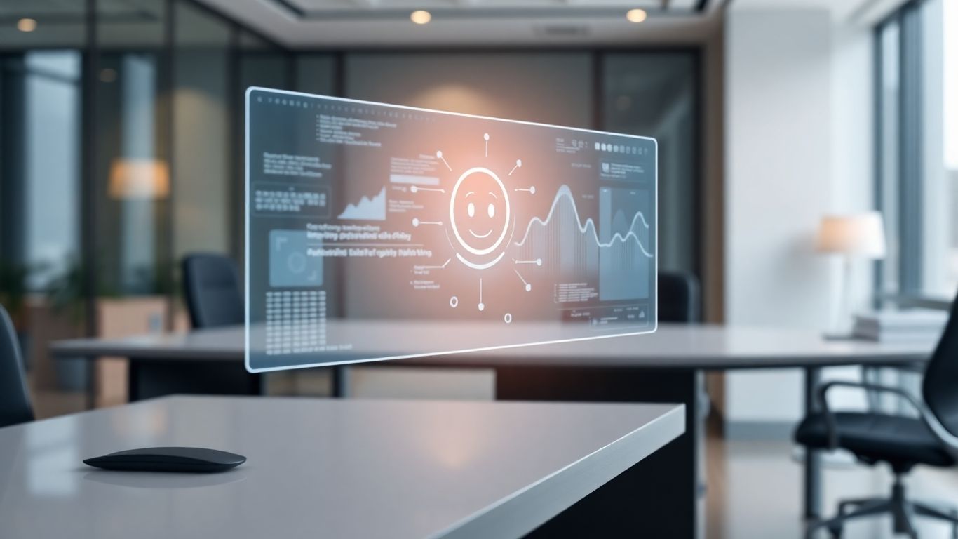 AI receptionist interface with data streams and avatar.