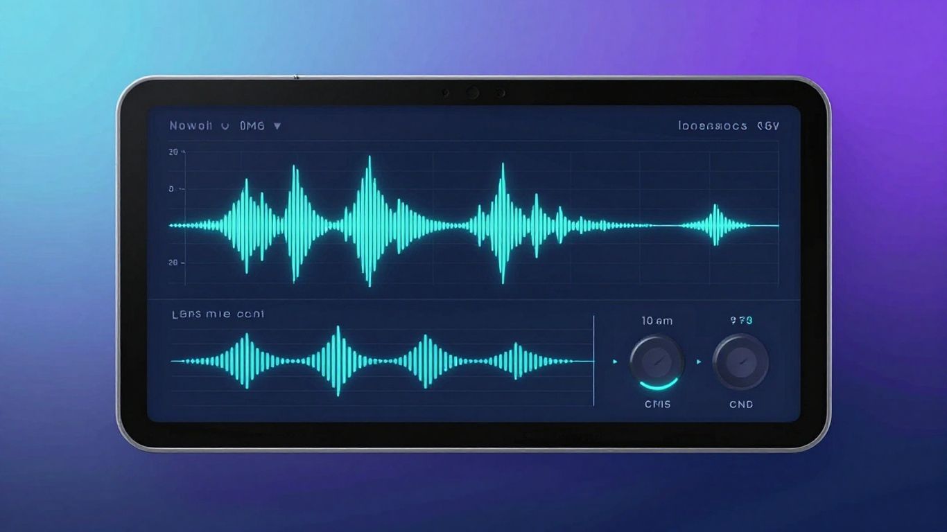 ElevenLabs AI voice generation interface with waveforms.