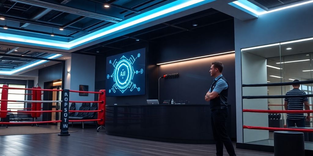 Boxing gym reception with AI interface.