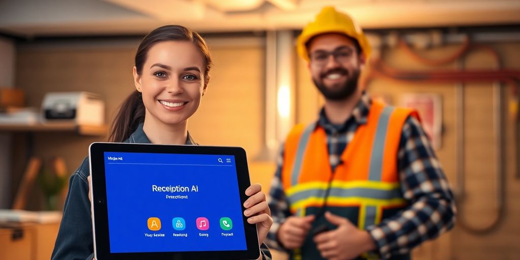 Electrician using AI receptionist on a tablet.