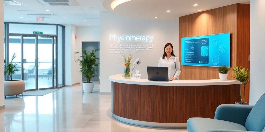 Physiotherapy clinic reception with advanced AI.