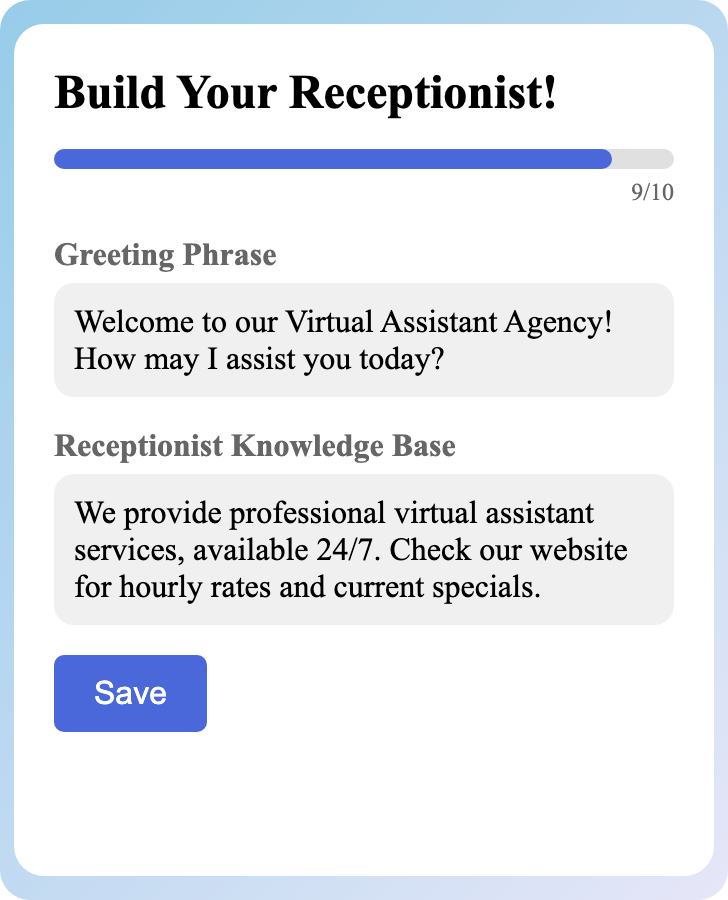 Sample receptionist setup for Virtual Assistant Agency