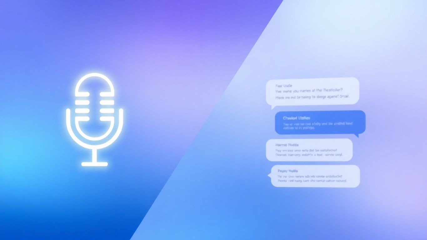 Voice AI microphone icon next to chatbot interface.