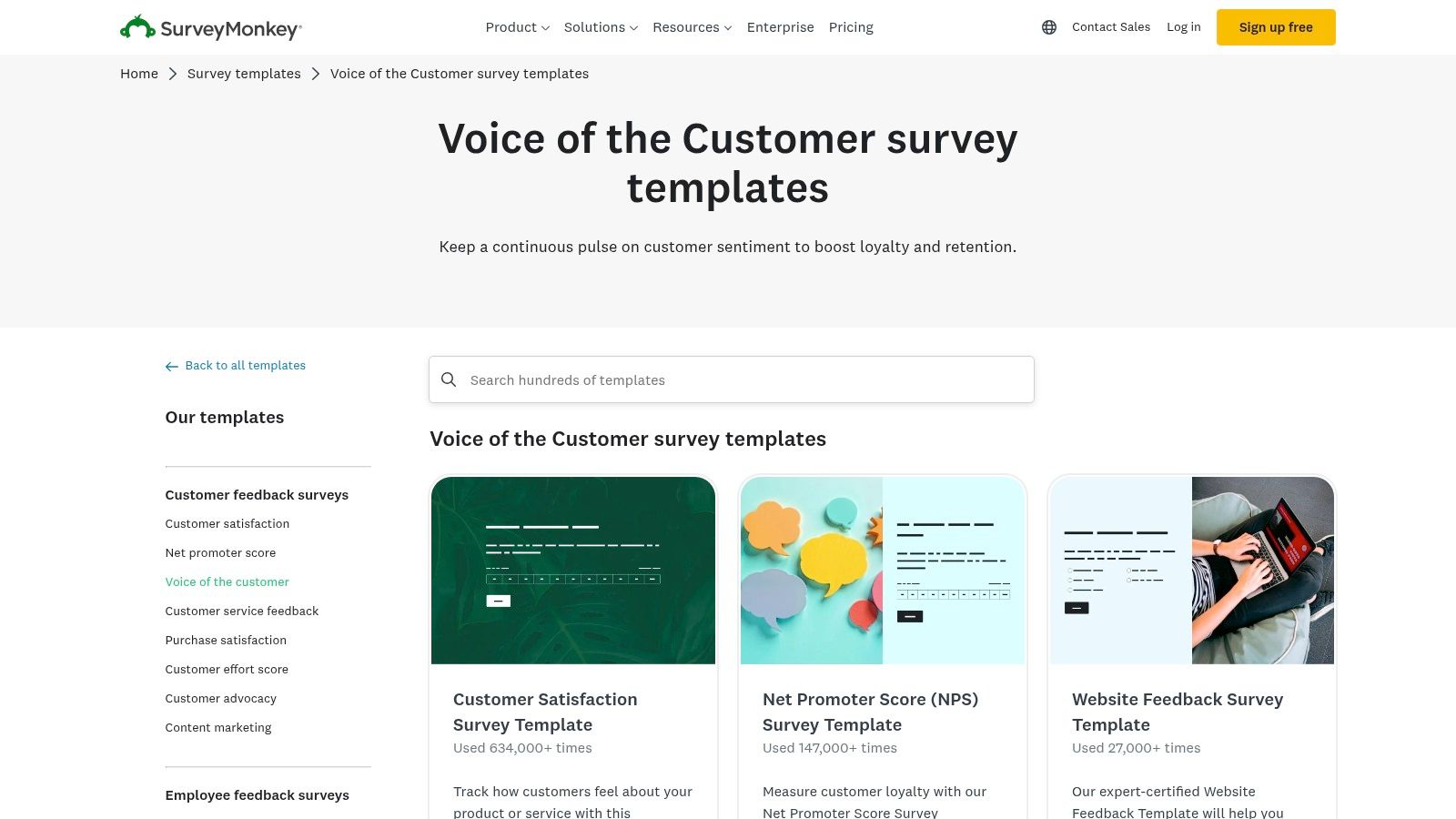 SurveyMonkey – Voice of the Customer survey templates