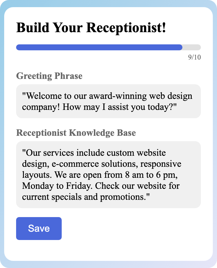Sample receptionist setup for Web Design