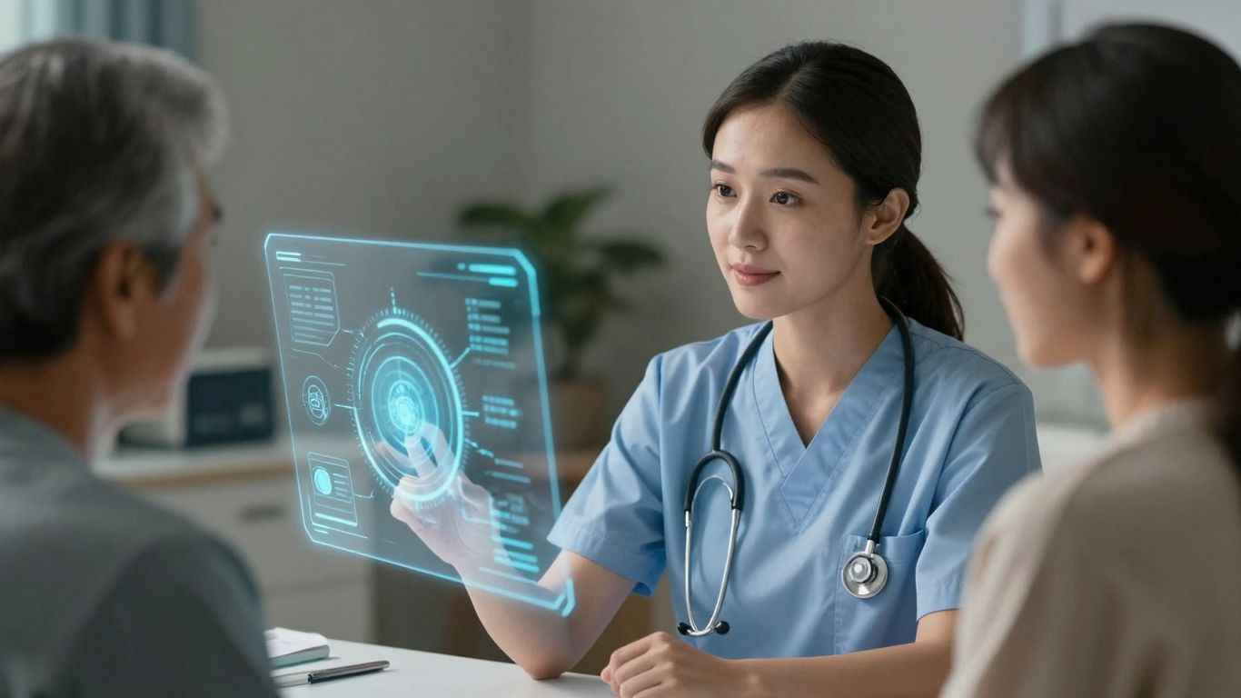Nurse and patient with AI interface