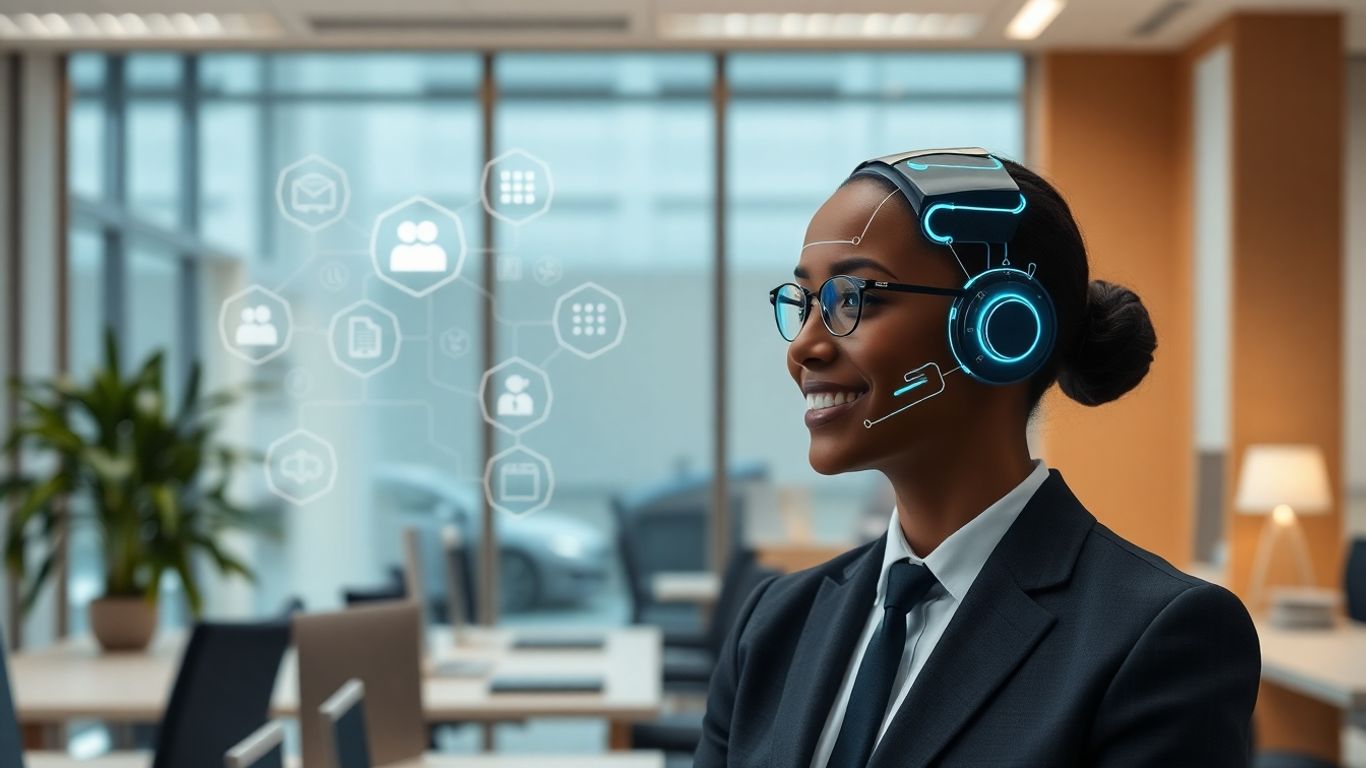 AI receptionist interface in a modern office